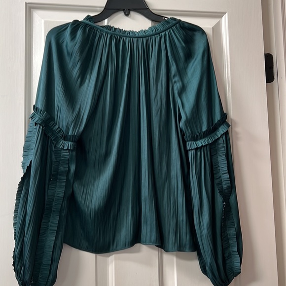 EVEREVE Roan & Ryan Kylee Satin Ruffle Blouse Green XS NWT - Picture 7 of 10